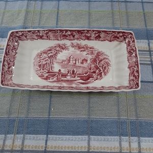 Mason's Vista Pink Red Rectangular Relish Dish 8.5" By 4.25" By 1.25" Vintage